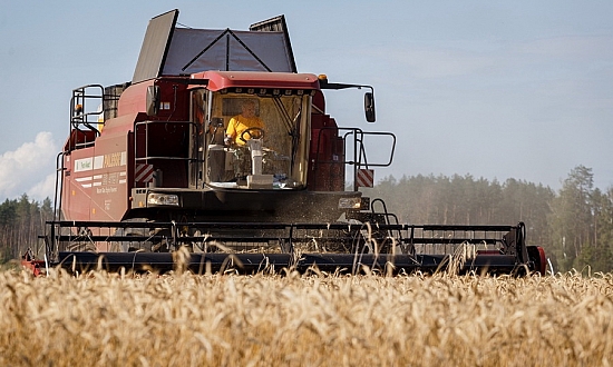 Газомоторный комбайн в поле